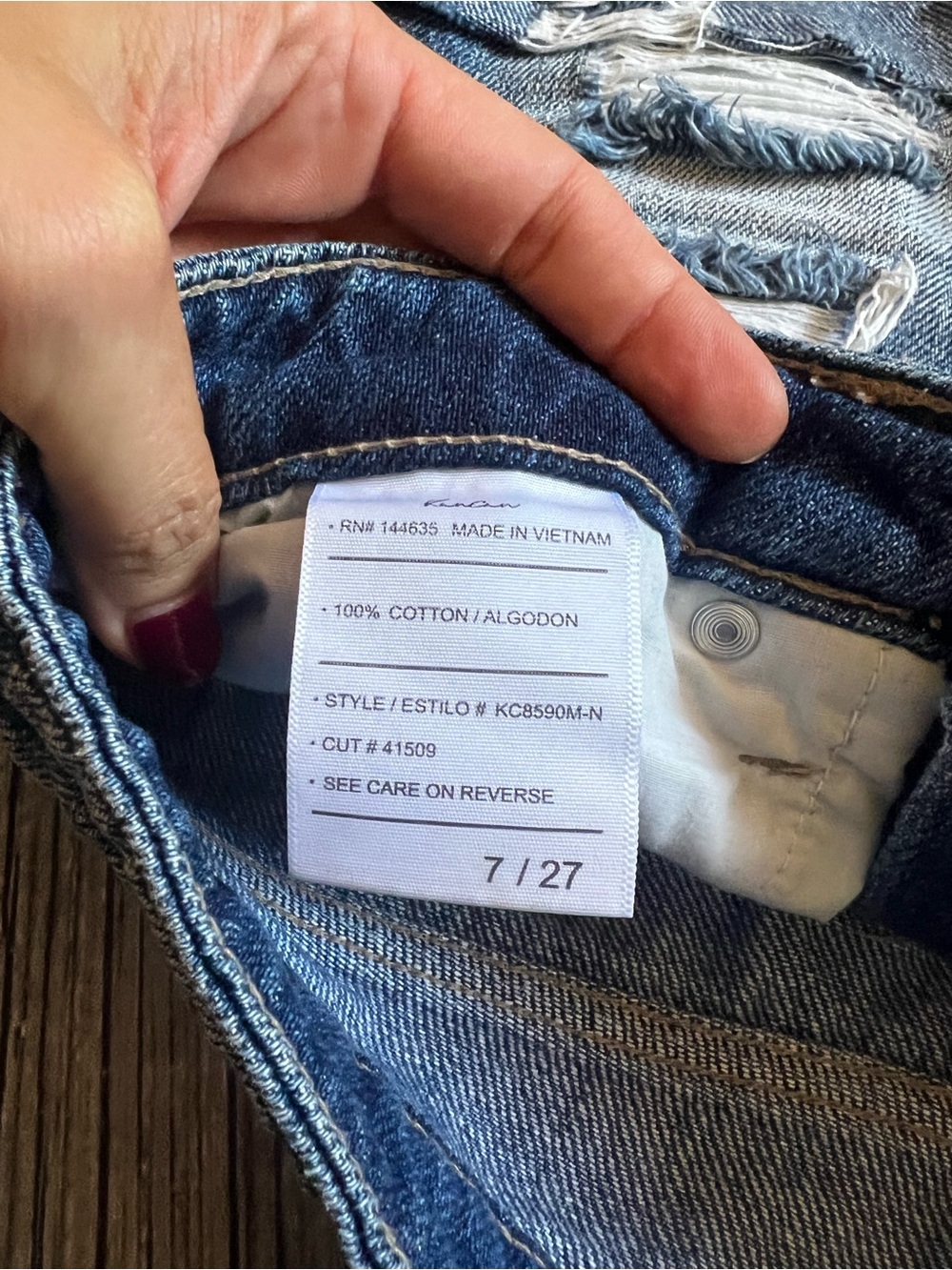 KanCan Dark Blue Distressed High-Rise Jean Shorts - Picture 4 of 7